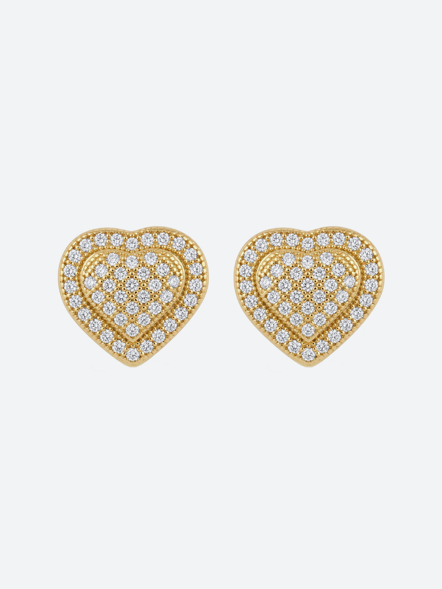 Heart-shaped layered earrings with gold plating