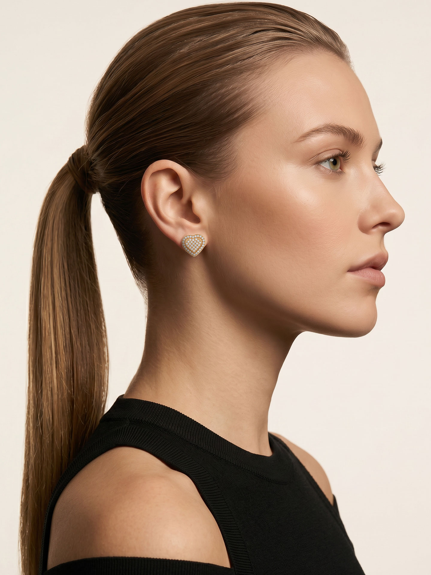Heart-shaped layered earrings with gold plating