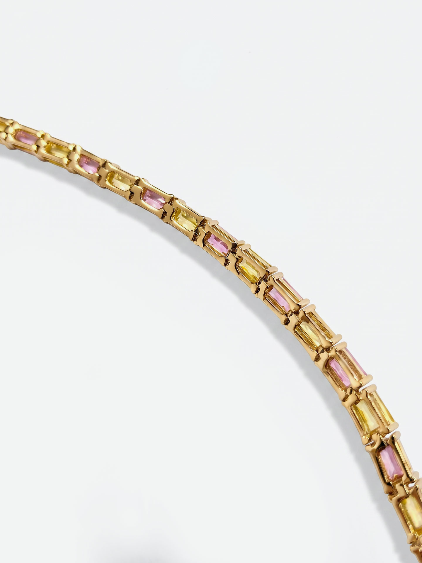 Elegant 18K gold plated pink and yellow stone interlacing bracelet - Image 4