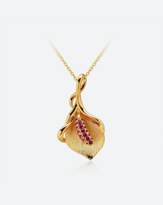 elegant 18k gold-plated necklace with flower design and pink bud gemstones