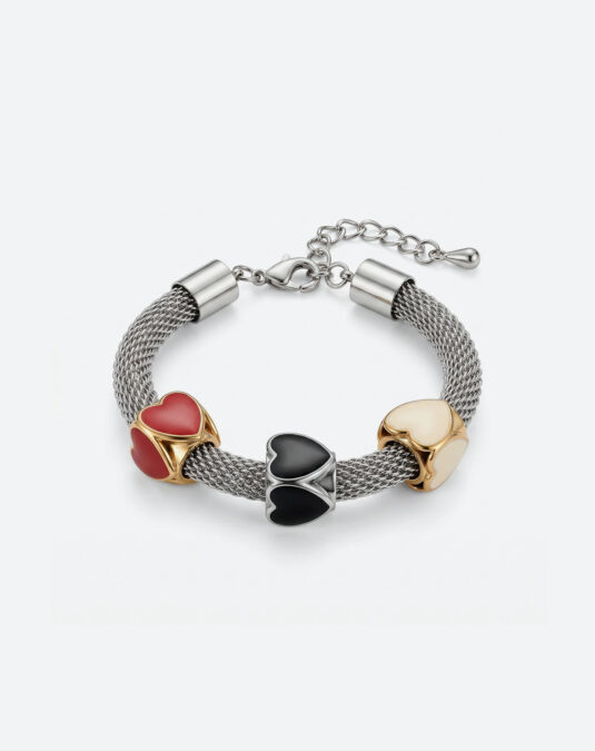 Tri-Color Gold Plated Oil Drip Heart Slider Bracelet for Women