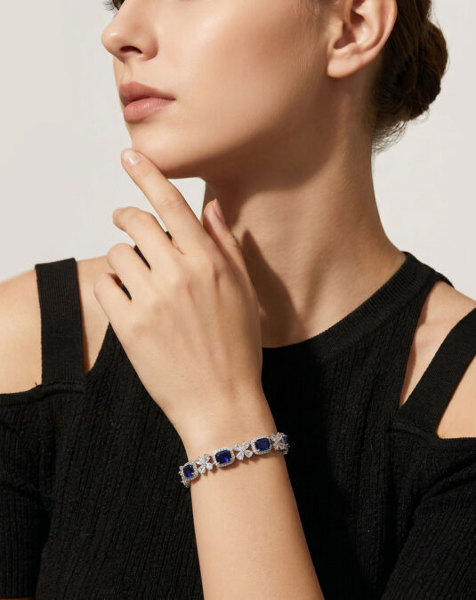 Luxury Blue Gemstone Plated White Gold Women's Bracelet