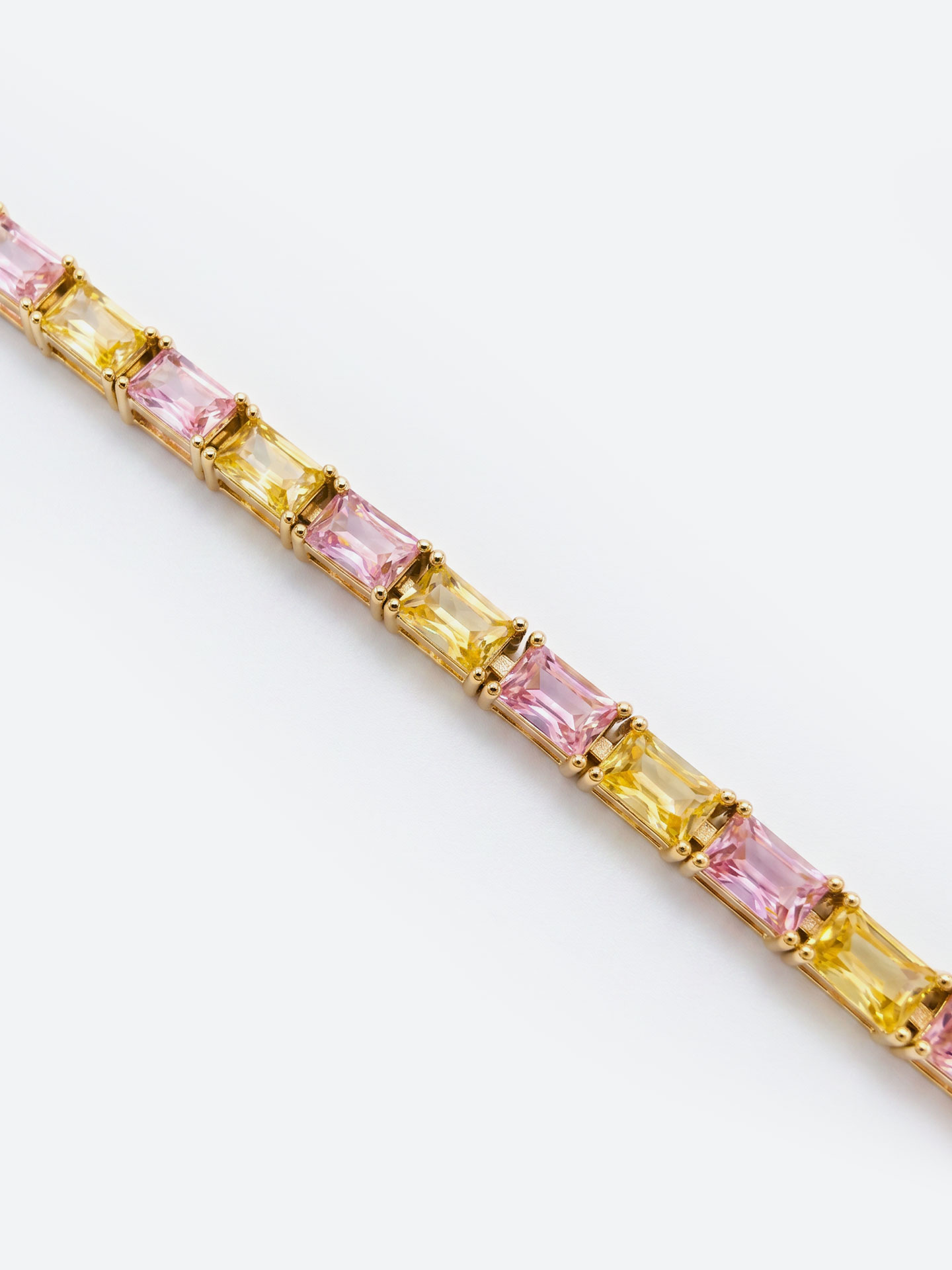 Elegant 18K gold plated pink and yellow stone interlacing bracelet - Image 2