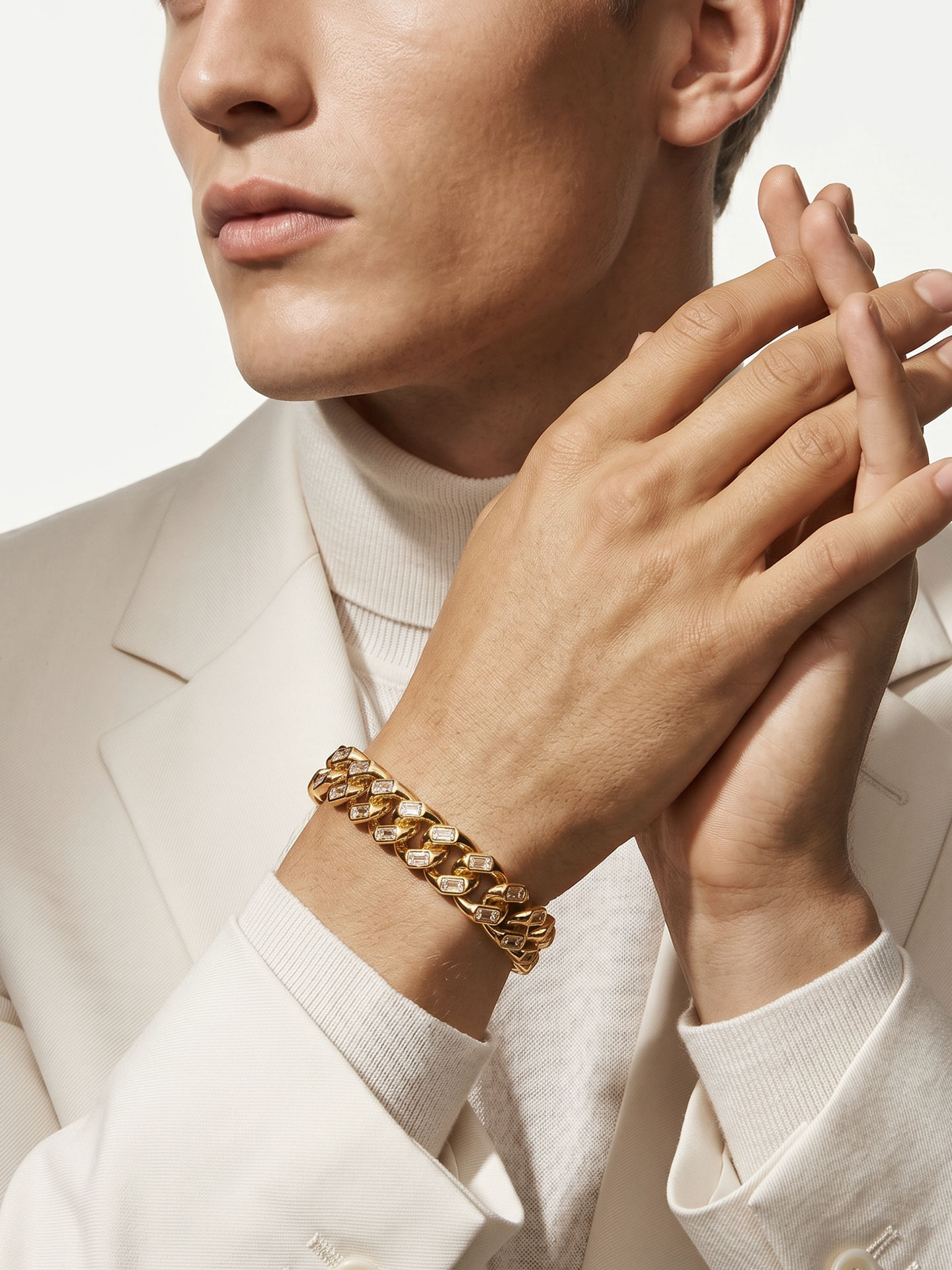Men's Cuban chain square zircon 18K gold plated classic bracelet