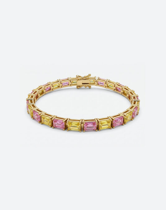 Elegant 18K gold plated pink and yellow stone interlacing bracelet