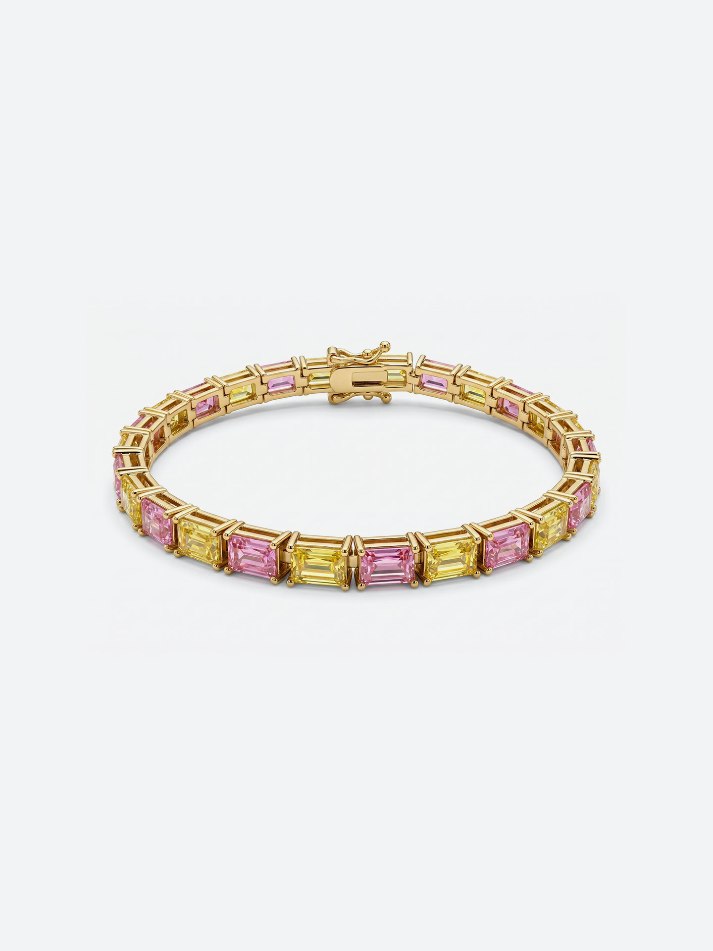 Elegant 18K gold plated pink and yellow stone interlacing bracelet