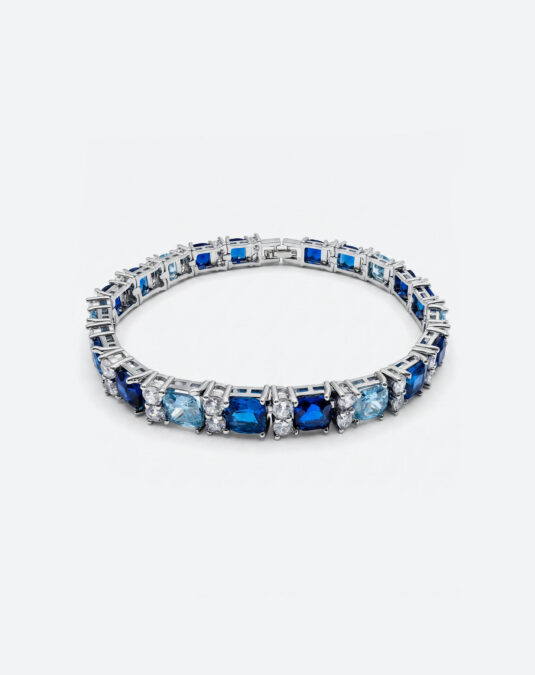 Elegant blue gradient gemstone-plated white gold bracelet
