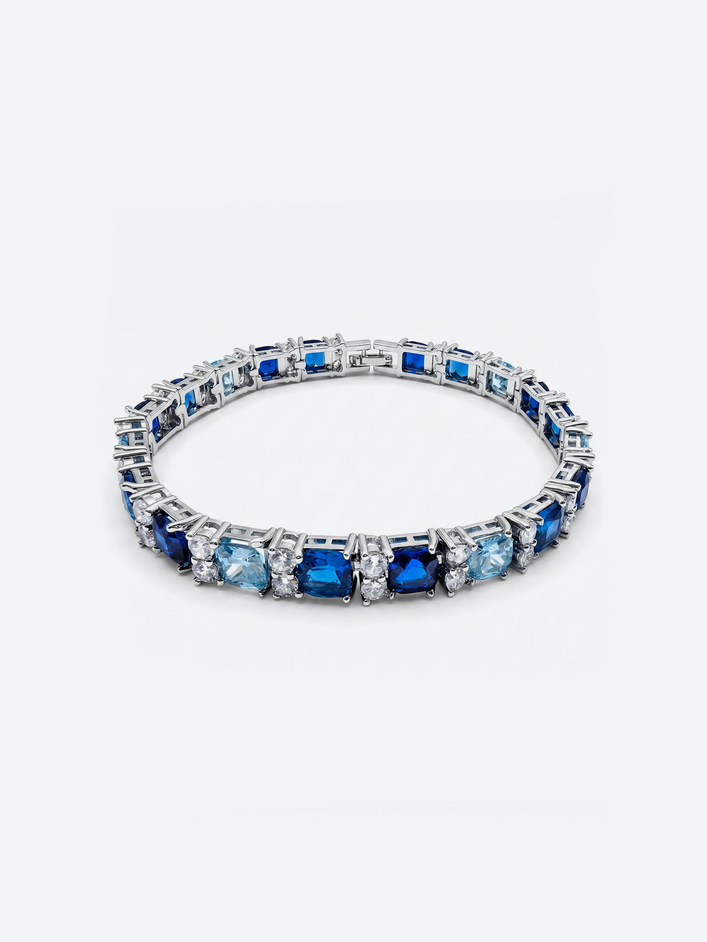 Elegant blue gradient gemstone-plated white gold bracelet