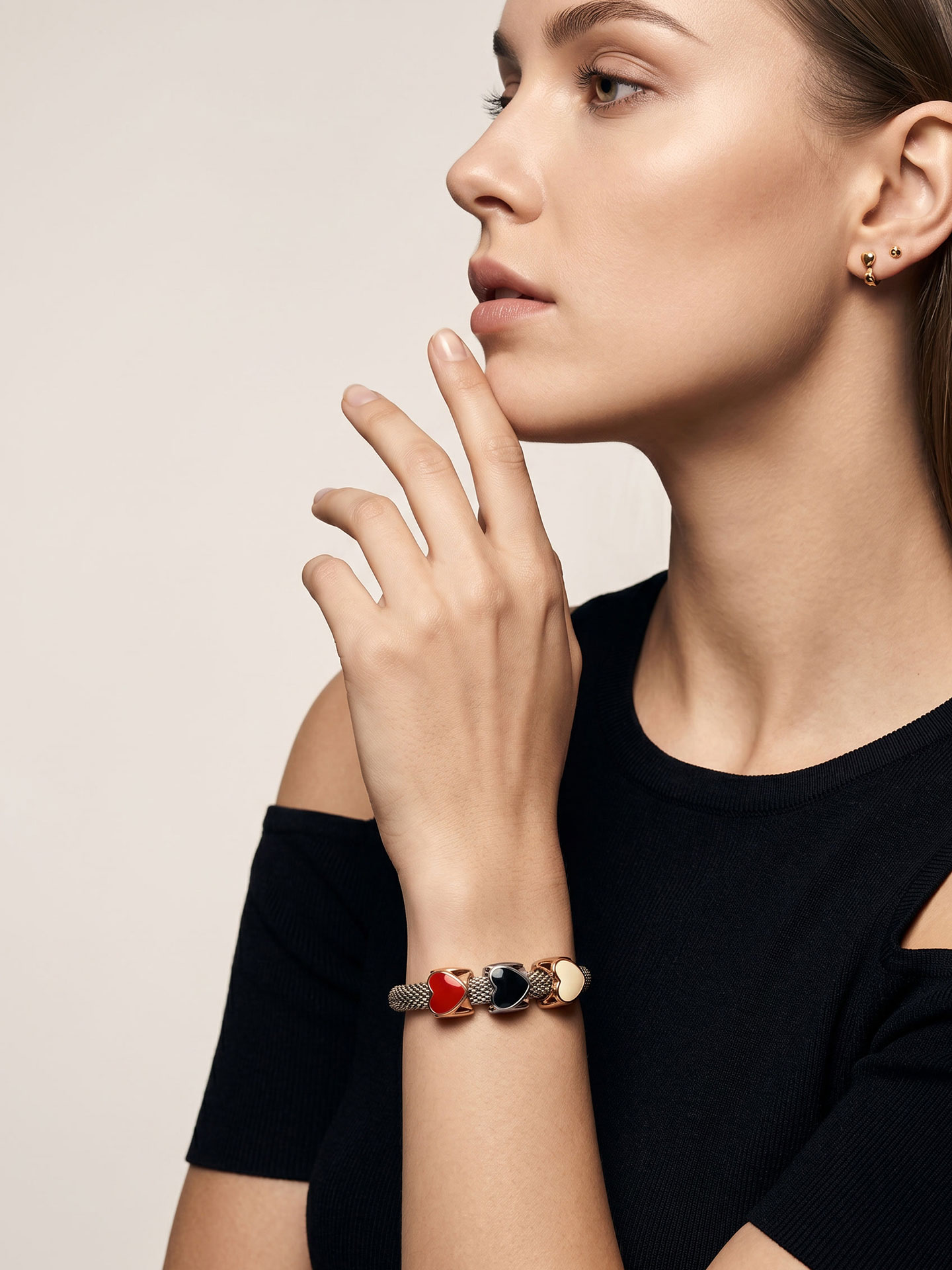Tri-Color Gold Plated Oil Drip Heart Slider Bracelet for Women