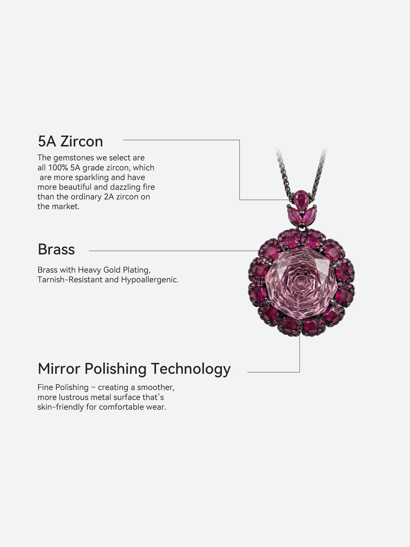 Luxury Women's Black Copper Plated Rose Red Gemstone Necklace - Image 6