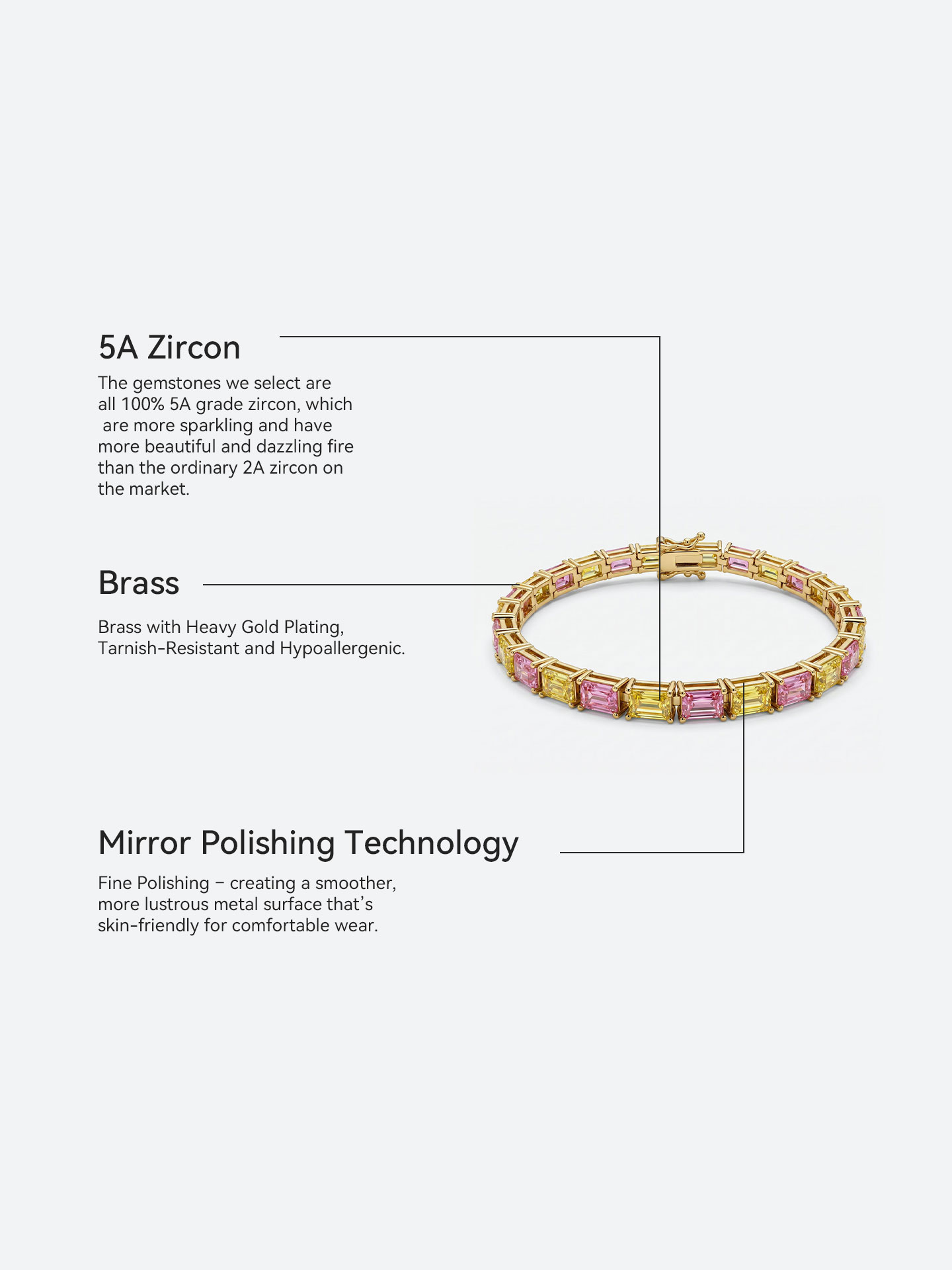 Elegant 18K gold plated pink and yellow stone interlacing bracelet - Image 6