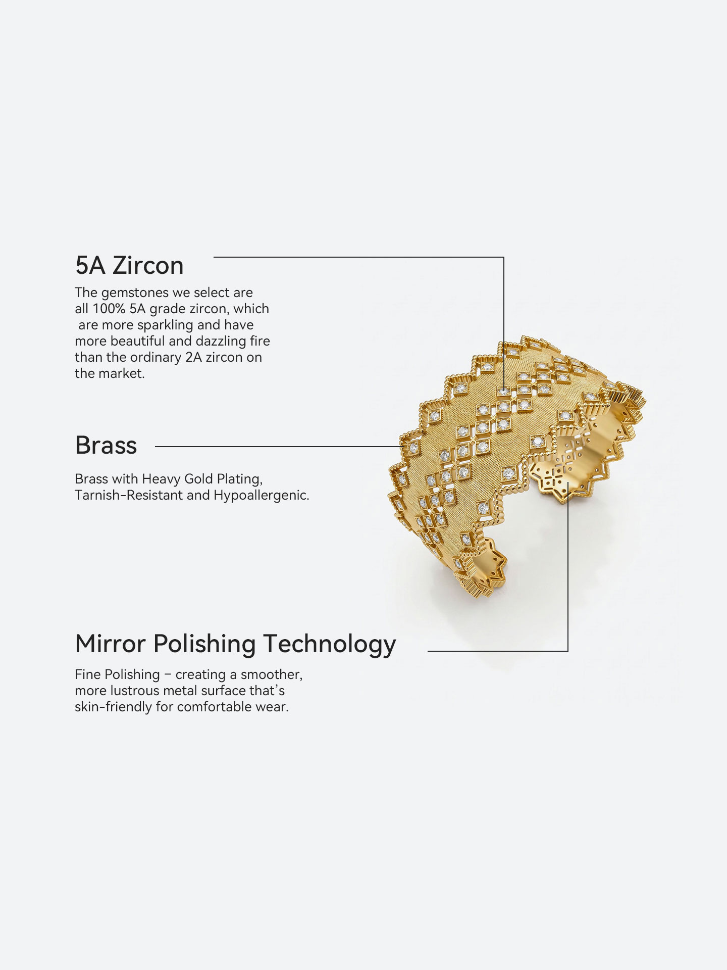Modern Wide 18K Gold Plated Cuff Bracelet - Image 6