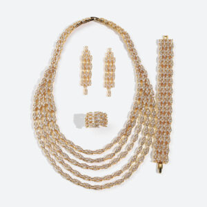 Luxury Full Zircon Jewelry Set for Women – Gold Plated Copper Ring,Necklace, Earrings & Bracelet Set