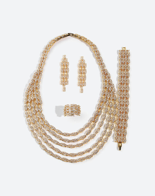 Luxury Full Zircon Jewelry Set for Women – Gold Plated Copper Ring,Necklace, Earrings & Bracelet Set