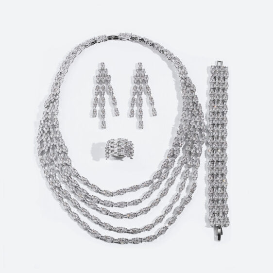 Luxury Full Zircon Jewelry Set for Women – Gold Plated Copper Ring,Necklace, Earrings & Bracelet Set