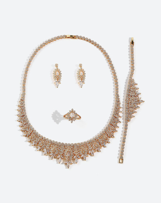 Luxury 18K Gold Plated Women's Jewelry Set with Full Diamonds