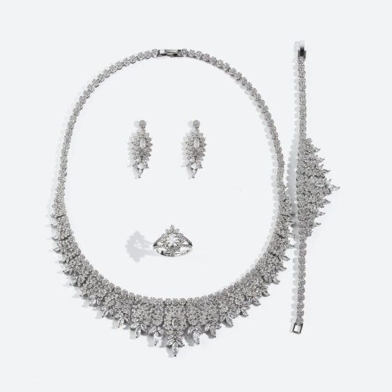 Luxury 18K Gold Plated Women's Jewelry Set with Full Diamonds